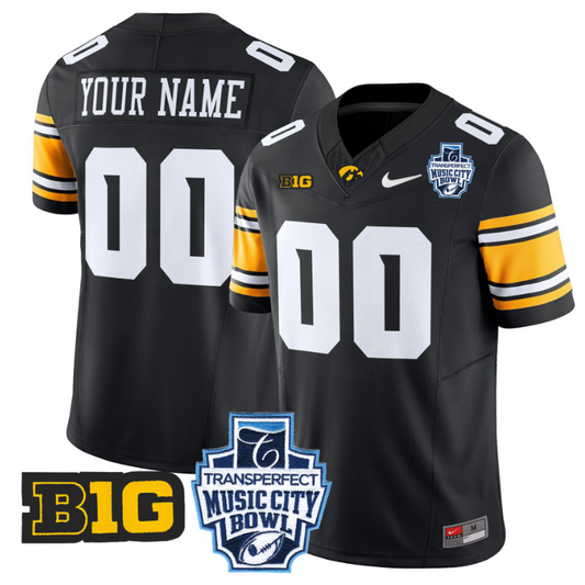 Custom Iowa Hawkeyes Jersey 2024 Music City Bowl Patch Stitched Black