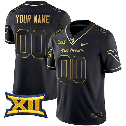 Custom West Virginia Mountaineers Jersey Name and Number College Football Black Gold “Gold Series” – All Stitched