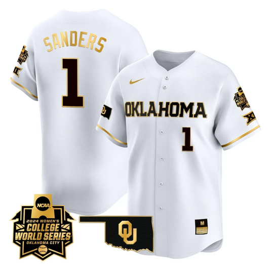 Cydney Sanders Jersey #1 Oklahoma Sooners 2024 College World Series Patch Vapor Premier Limited NCAA Baseball Stitched White