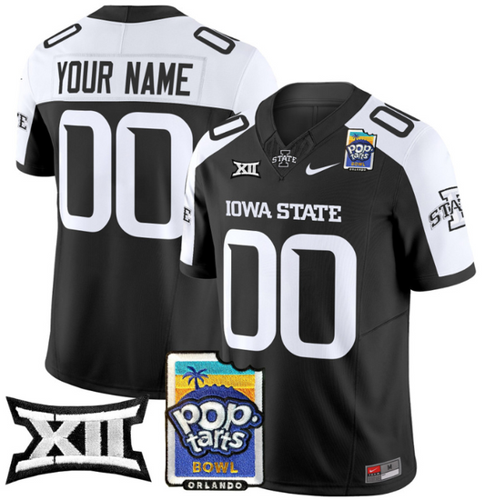 Custom Iowa State Cyclones Jersey 2025 PopTarts Bowl Patch Black Alternate