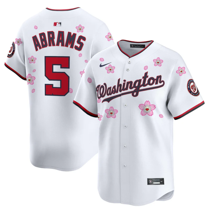 CJ Abrams Jersey #5 Washington Nationals Cherry Blossom Vapor Premier Limited Stitched White