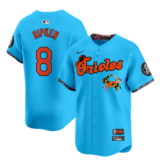 Cal Ripken Jersey #8 Baltimore Orioles Maryland Blue Crab Vapor Stitched Light Blue