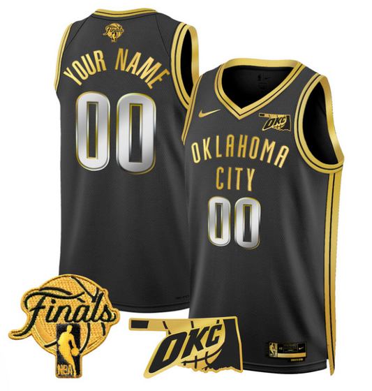 Custom Oklahoma City Thunder Jersey 2025 Finals Swingman Stitched Black Gold