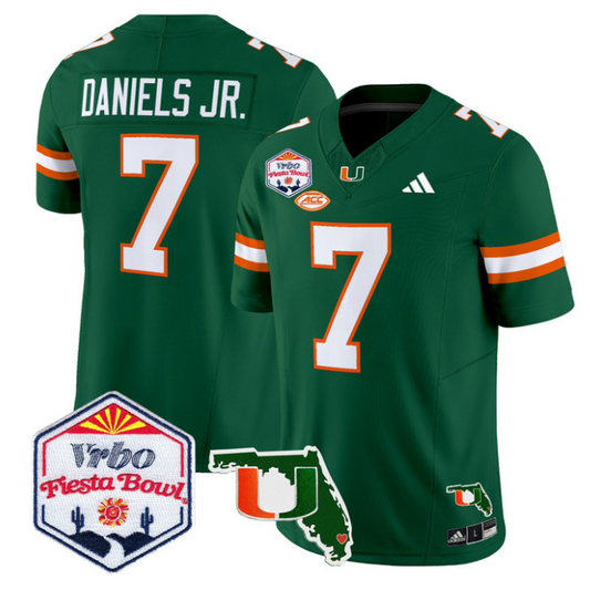 CJ Daniels Jersey #7 Miami Hurricanes 2026 Fiesta Bowl Florida Stitched Green