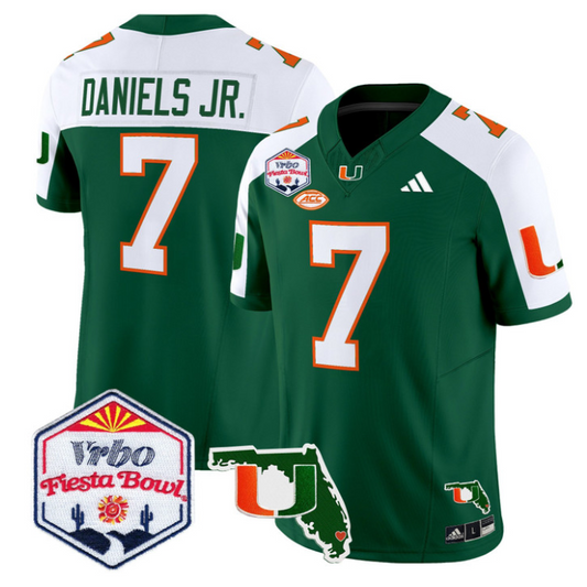 CJ Daniels Jersey #7 Miami Hurricanes 2026 Fiesta Bowl Florida Stitched Green Alternate