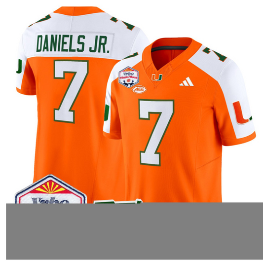 CJ Daniels Jersey #7 Miami Hurricanes 2026 Fiesta Bowl Florida Stitched Orange ALternate