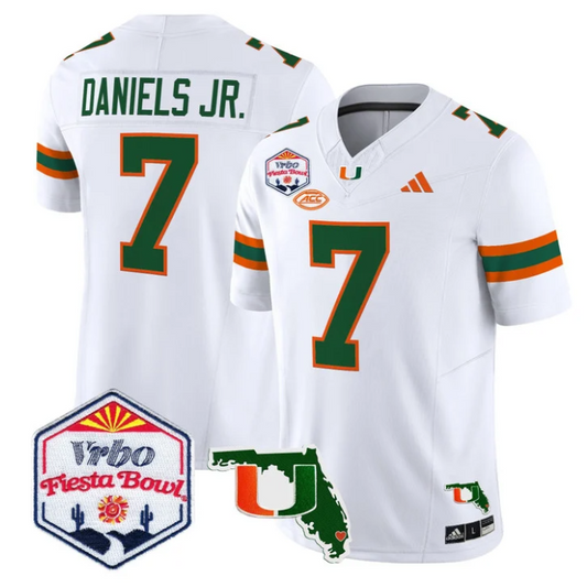 CJ Daniels Jersey #7 Miami Hurricanes 2026 Fiesta Bowl Florida Stitched White
