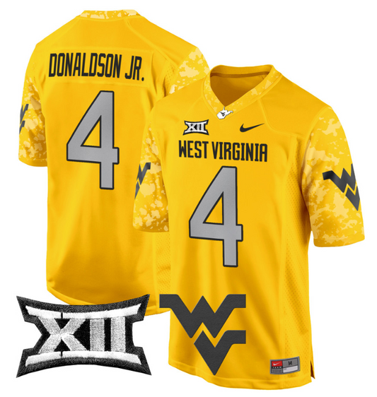 CJ Donaldson Jr Jersey #4 West Virginia Mountaineers Game Football Gold