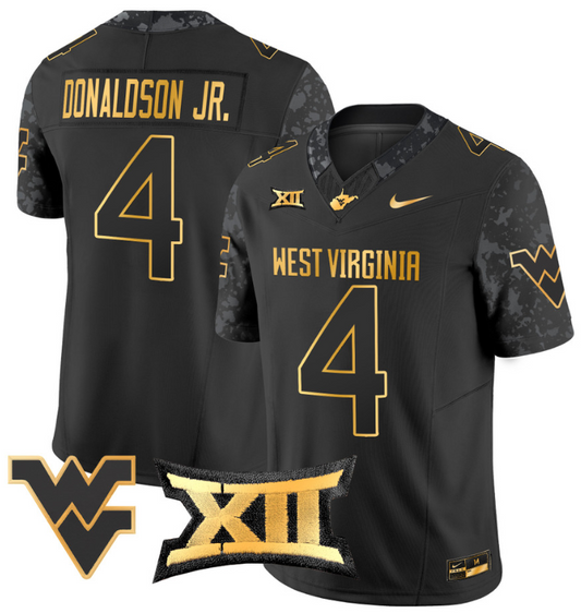 CJ Donaldson Jr Jersey #4 West Virginia Mountaineers Gold Vapor Football Black Gold