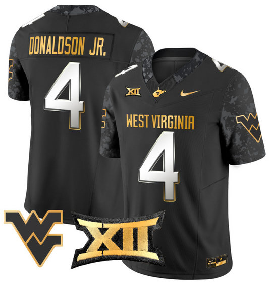 CJ Donaldson Jr Jersey #4 West Virginia Mountaineers Gold Vapor Football Black Limited