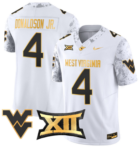 CJ Donaldson Jr Jersey #4 West Virginia Mountaineers Gold Vapor Football White Gold
