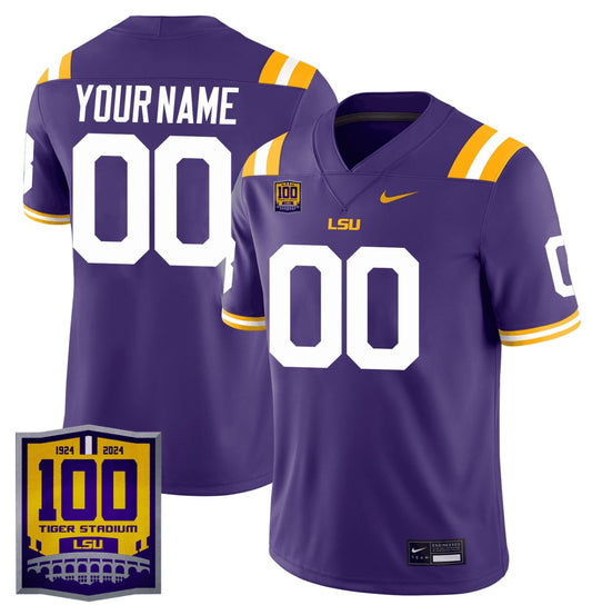 Custom LSU Tigers Jersey Name, Number 100 Years of Tiger Stadium Patch Purple