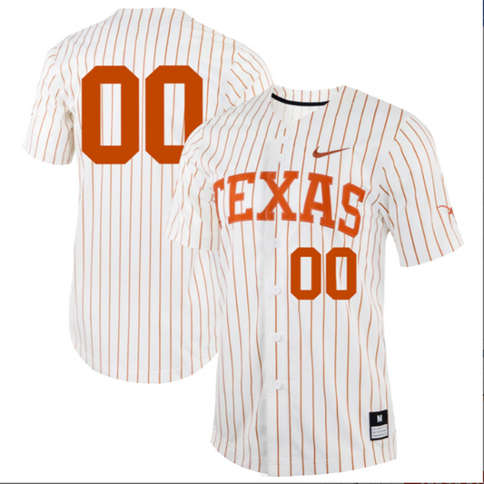Custom Texas Longhorns Baseball White Pinstripe Full Button Jersey Stitched