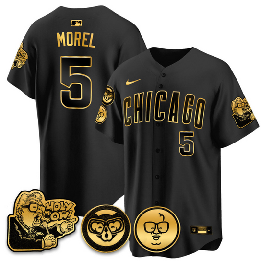 Christopher Morel Jersey #5 Chicago Cubs Harry Caray Holy Cow Patch Premier Limited Stitched Black Gold