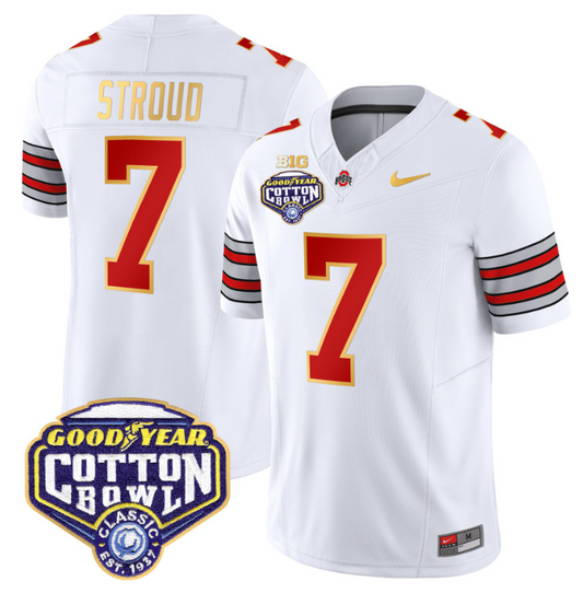 CJ Stroud Jersey #7 Ohio State 'Heritage Stripe' Cotton Bowl White