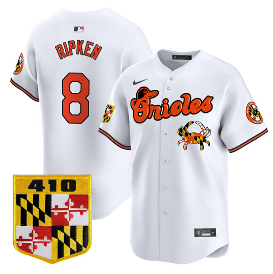 Cal Ripken Jersey #8 Baltimore Orioles 410 & Chesapeake Crab Patch Limited Stitched White