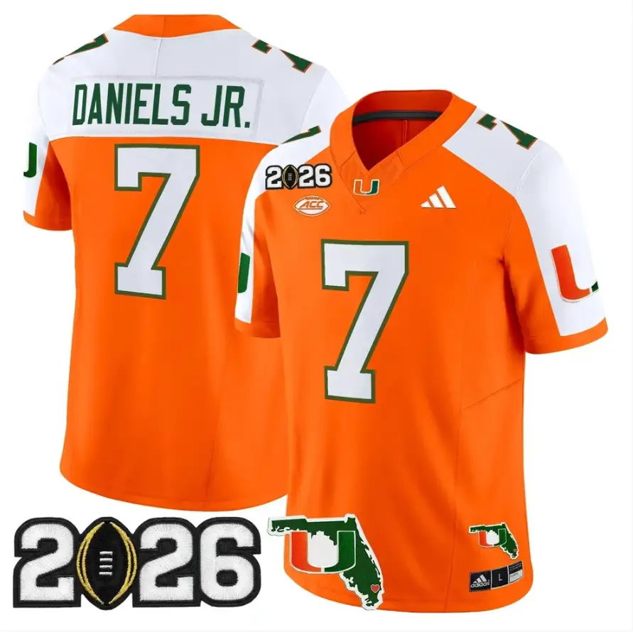 CJ Daniels Jersey #7 Miami Hurricanes 2026 CFP Final Patch Stitched