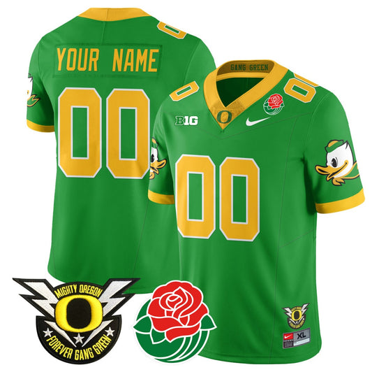 Custom Oregon Ducks Jersey Name, Number 2024 Rose Bowl Patch N1 Green