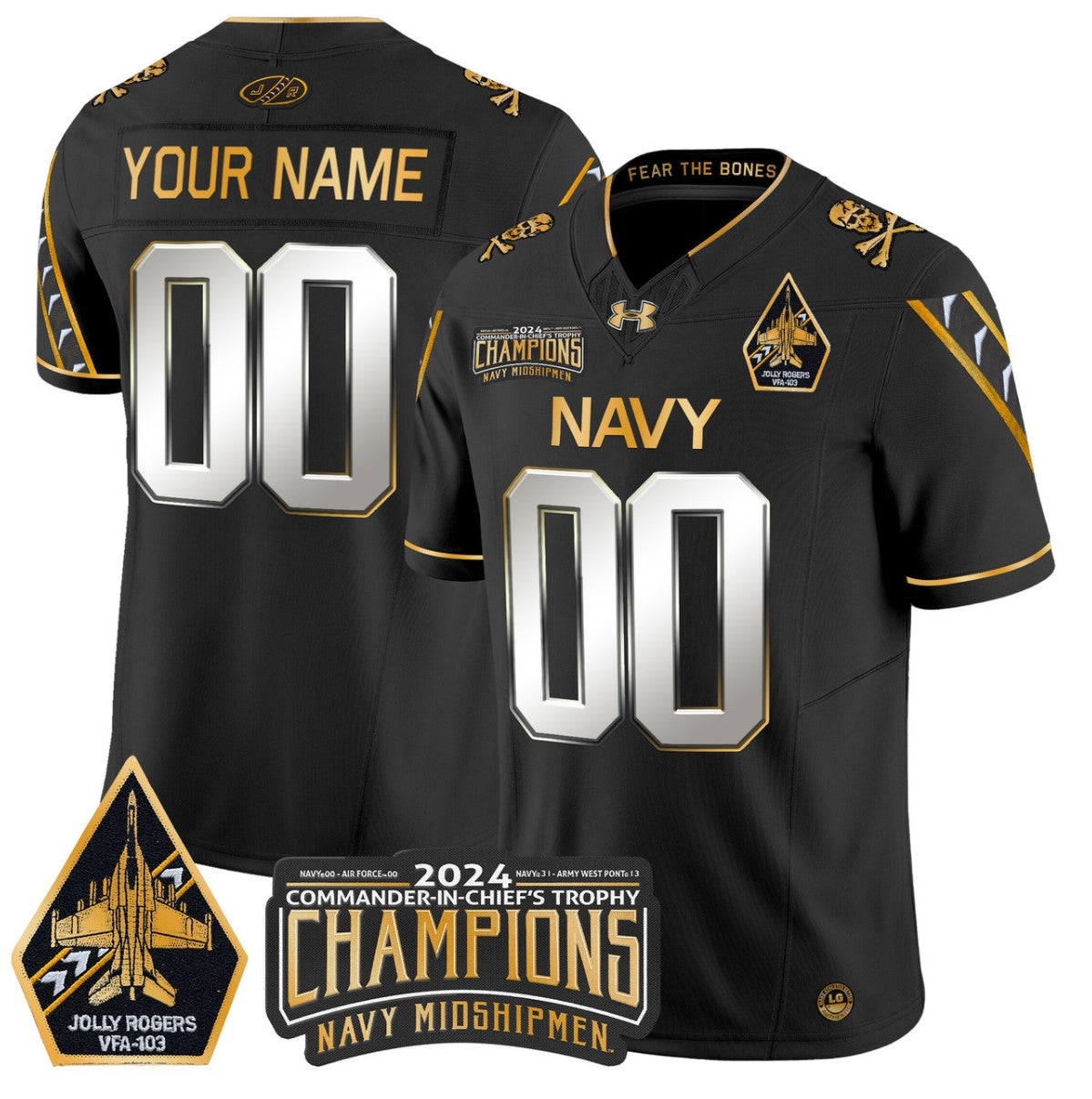 Custom Navy Midshipmen Jersey Commander-in-chief's Trophy Champions Black Limited