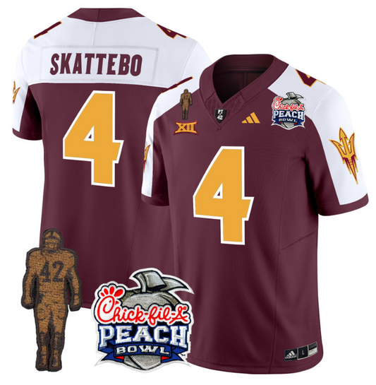 Cam Skattebo Jersey #4 Sun Devils Pat Tillman Peach Bowl Patch Maroon Alternate