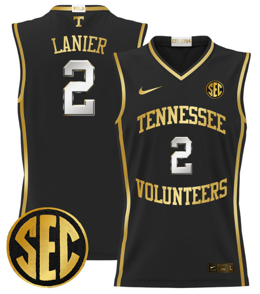 Chaz Lanier Jersey #2 Tennessee Vols 2024 Lightweight Basketball Black Gold