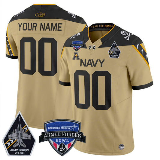 Custom Navy Midshipmen Jersey 2025 Armed Forces Bowl Patch Gold