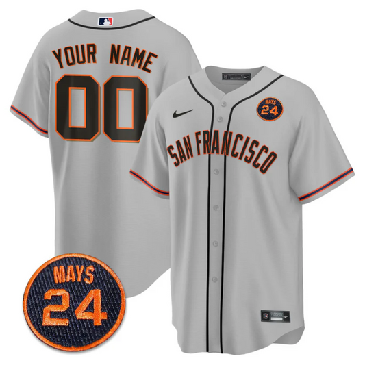 Custom San Francisco Giants Jersey #24 Willie Mays Patch 2024 Vapor Premier Limited Gray