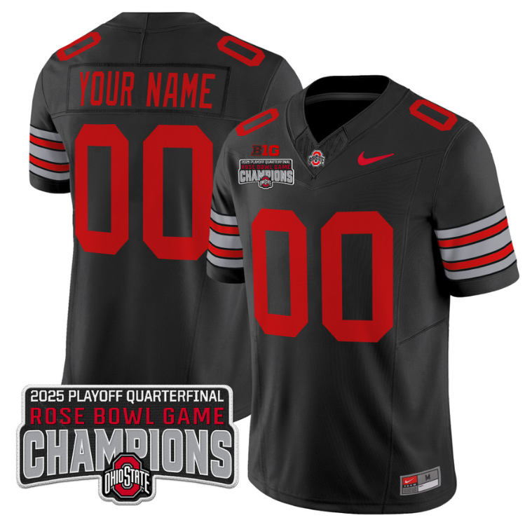 Custom Ohio State Jersey  'Heritage Stripe' 2025 Rose Bowl Champions Black
