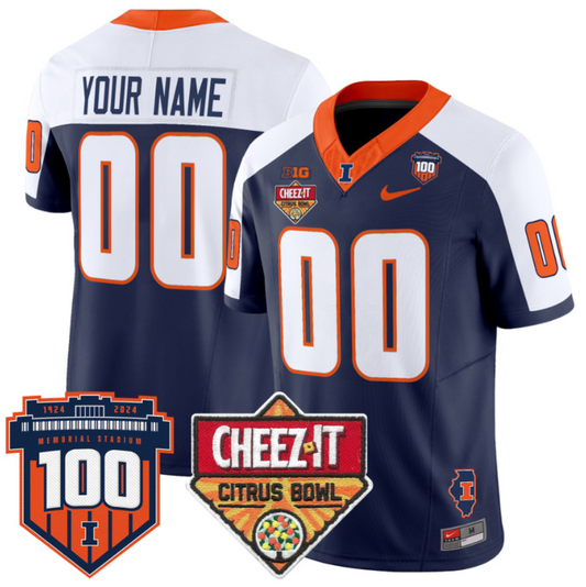 Custom Illinois Fighting Jersey 2025 Cheez-It Citrus Bowl Navy Alternate