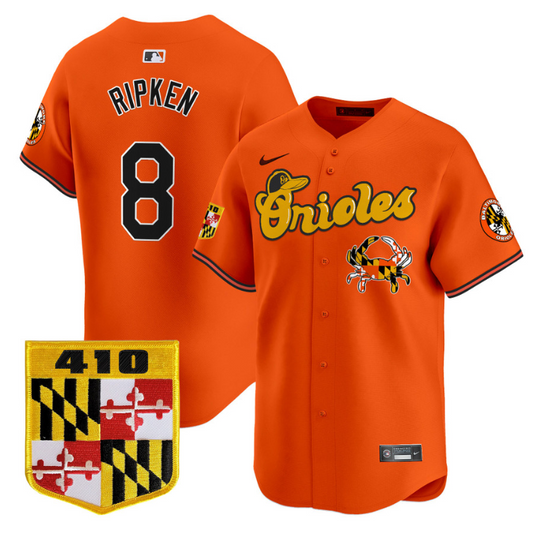 Cal Ripken Jersey #8 Baltimore Orioles 410 & Chesapeake Crab Patch Limited Stitched Orange