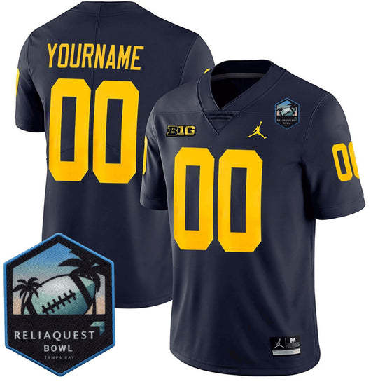 Custom Michigan Wolverines Jersey Name, Number ReliaQuest Bowl Patch Navy