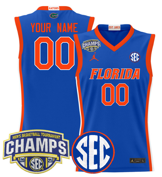 Custom Florida Gators Jersey 2025 SEC Tournament Champions Stitched Royal