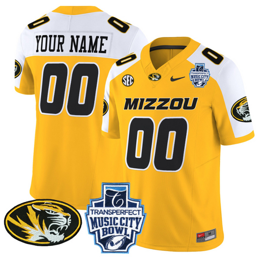 Custom Missouri Tigers Jersey 2024 Music City Bowl Football Gold Alternate
