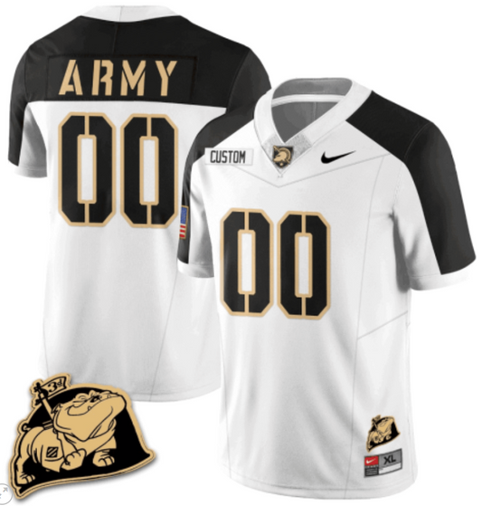 Custom Army Black Knights Jersey Name and Number Rocky The Bulldog Patch Vapor Limited College Football Stitched White Alternate