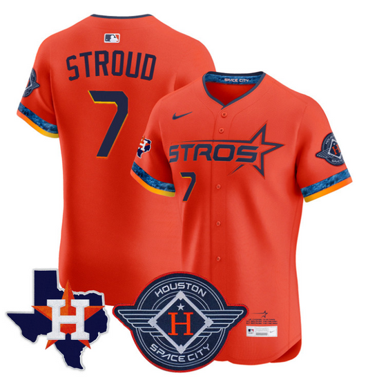 CJ Stroud Jersey #7 Houston Astros 2025 City Connect Texas Patch Premier Elite Stitched Orange