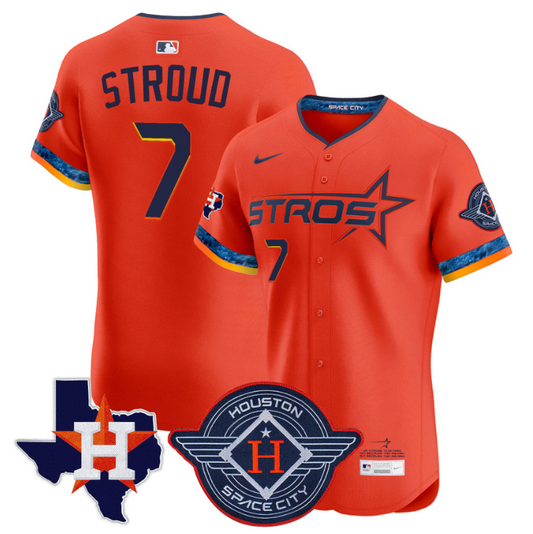 CJ Stroud Jersey #7 Houston Astros 2025 City Connect Texas Patch Premier Elite Stitched Orange