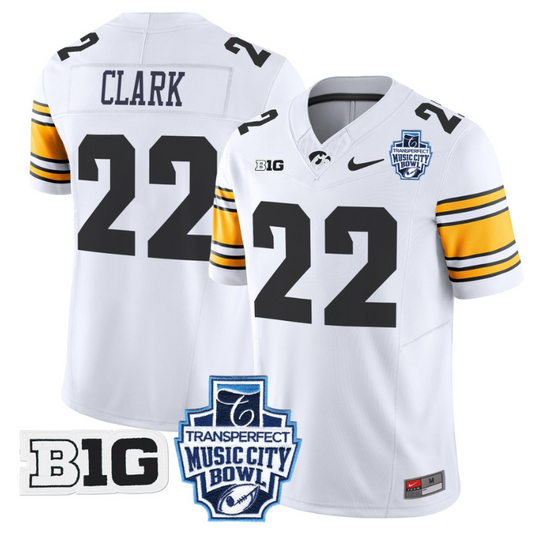 Caitlin Clark Jersey #22 Iowa Hawkeyes 2024 Music City Bowl Patch White