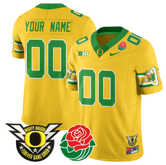 Custom Oregon Ducks Jersey Name, Number 2024 Rose Bowl Patch Stitched Yellow