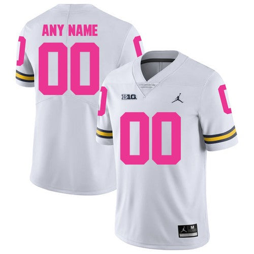 Custom Michigan Wolverines Jersey Name and Number NCAA College Football White Pink