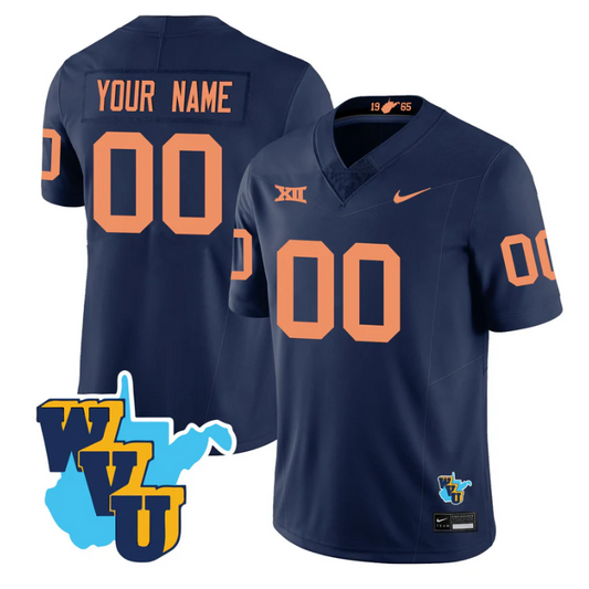 Custom West Virginia Mountaineers Jersey 1965-2025 Throwback Stitched Navy