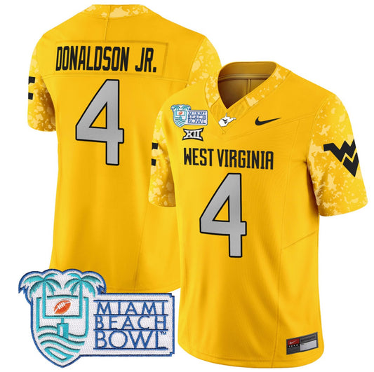 CJ Donaldson Jr Jersey #4 West Virginia Mountaineers 2025 Miami Beach Bowl Goal
