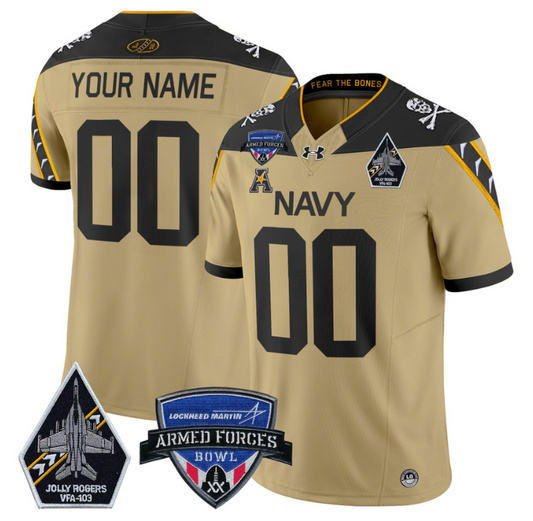 Custom Navy Midshipmen Jersey 2025 Armed Forces Bowl Patch Football Gold