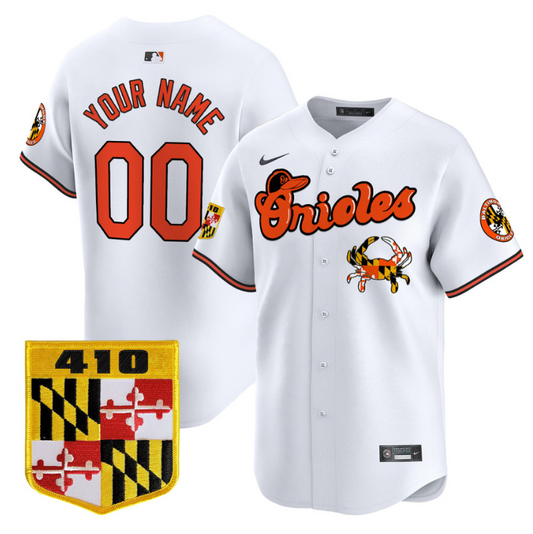 Custom Baltimore Orioles Jersey 410 & Chesapeake Crab Patch Premier Limited Stitched White