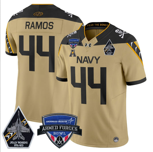 Colin Ramos Jersey #44 Navy Midshipmen 2025 Armed Forces Bowl Patch Gold