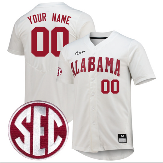 Custom Alabama Crimson Tide Baseball White Jersey Stitched SEC Patch