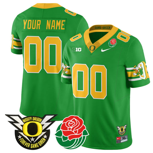 Custom Oregon Ducks Jersey Name, Number 2024 Rose Bowl Patch Stitched Green