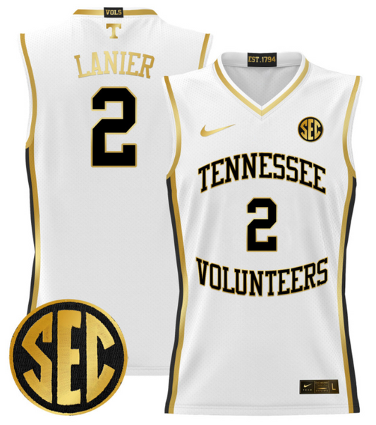 Chaz Lanier Jersey #2 Tennessee Vols 2024 Lightweight Basketball White Gold