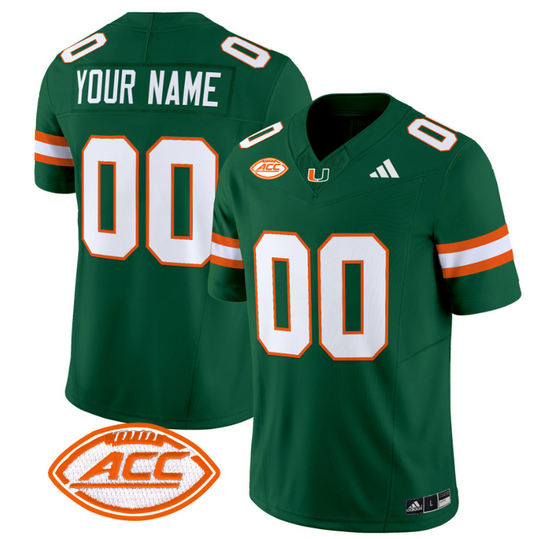 Custom Miami Hurricanes Jersey Name and Number Vapor Football Stitched Green Alternate