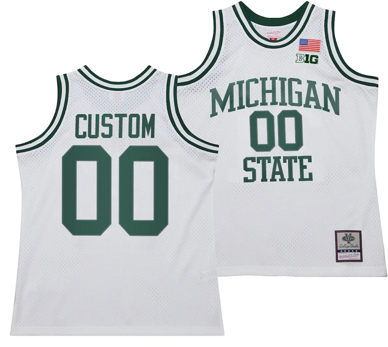 Custom Michigan State Spartans Jersey Name and Number 125th Basketball Anniversary 1990 Throwback White