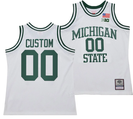 Custom Michigan State Spartans Jersey Name and Number 125th Basketball Anniversary 1990 Throwback White